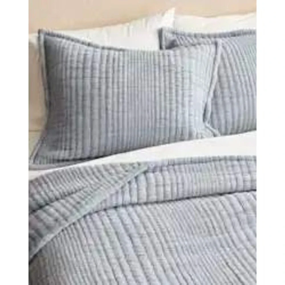 Quince Blue Grey Channel Stitch Organic Cotton Pillow Shams Set of 2 Kantha